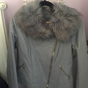 Faux Leather with faux fur trim jacket